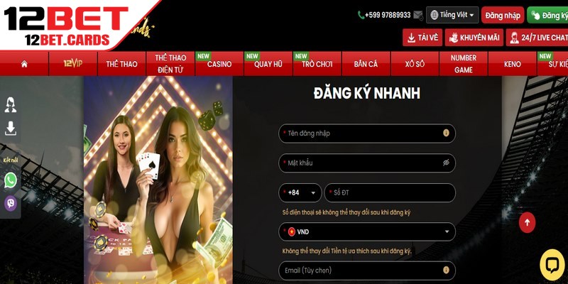 Truy cập trang chủ 12BET để bắt đầu cung cấp thông tin tạo tài khoản