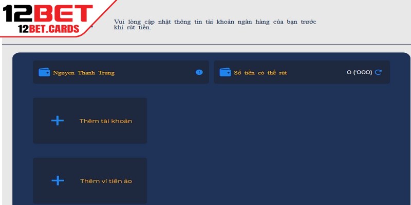 Rút tiền 12BET qua ví điện tử mang tính tiện lợi, linh hoạt với nhiều người trẻ hiện nay